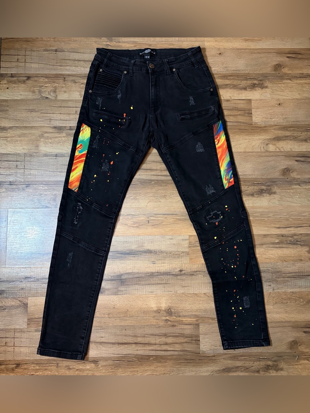 Black Label Straight Jeans with Multicolor Side Panels